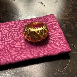 Gold plated domed with lattice work cocktail ring.